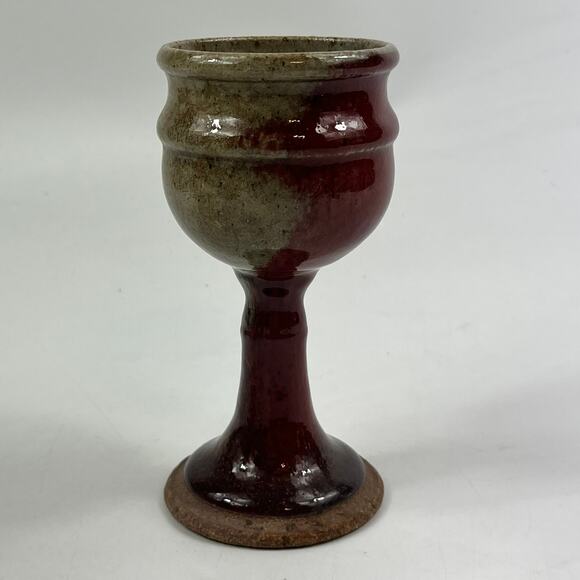 Handmade Other - Vintage Red Brown Drip Glaze Stoneware Goblet Chalice Studio Art Pottery Decor